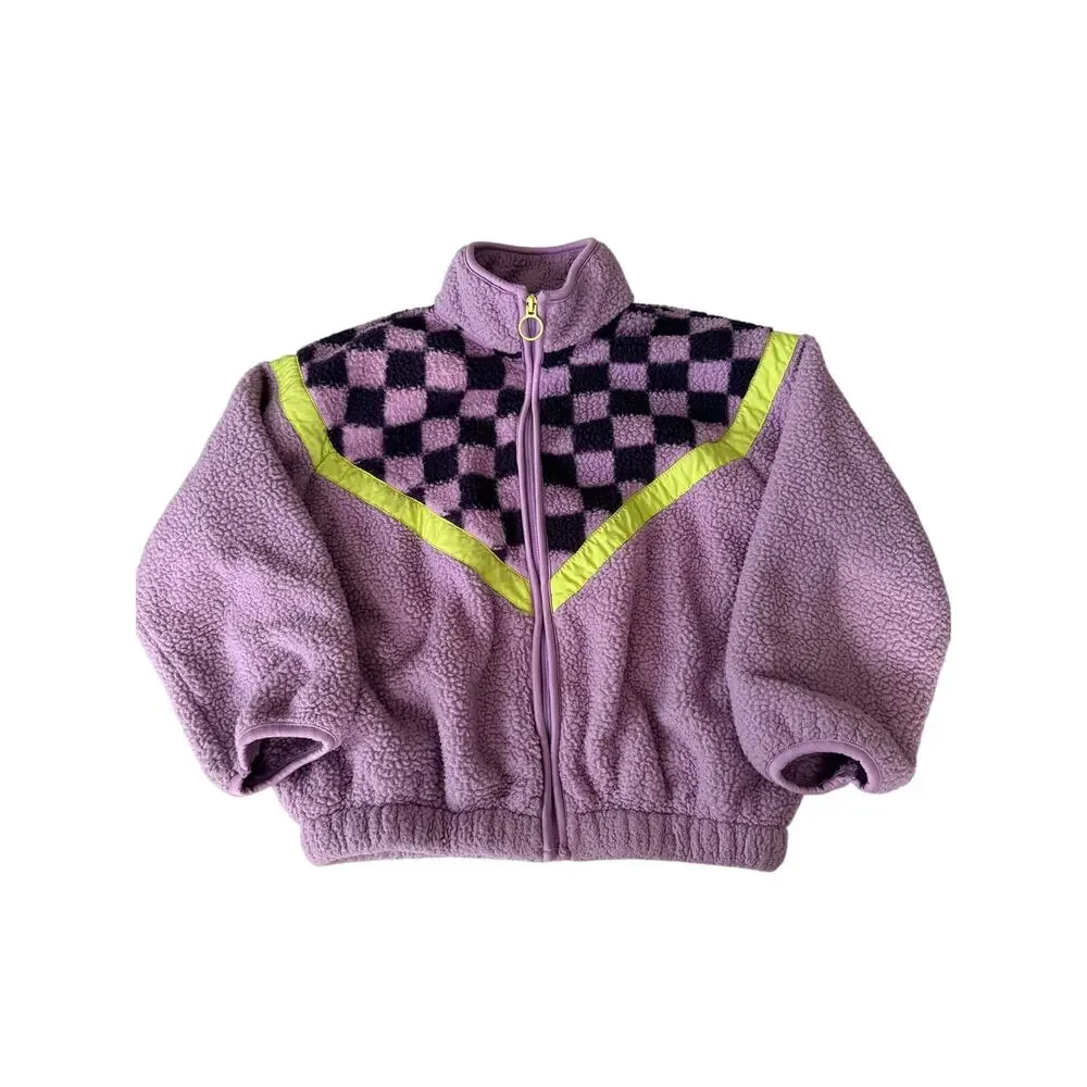 Old Navy Girls Sherpa Zip-Front Jacket - Purple Check